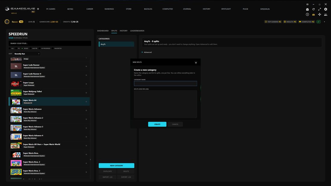 GameSave Speedrun splits editor